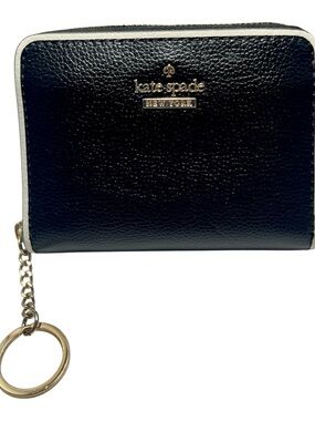kate spade Black and White Leather Zip Wallet with Gold Hardware